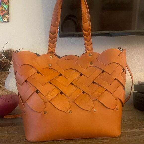 Sundance Woven Leather Tote Purse - Picture 1 of 8